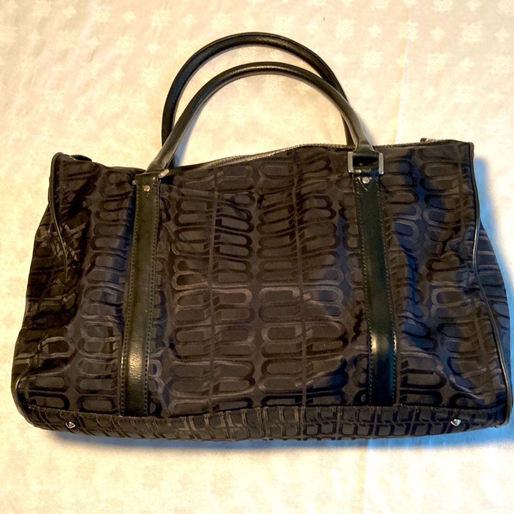 Rare Vintage Balenciaga Monogramed Handbag in Fabric w/Leather Trim P-008
